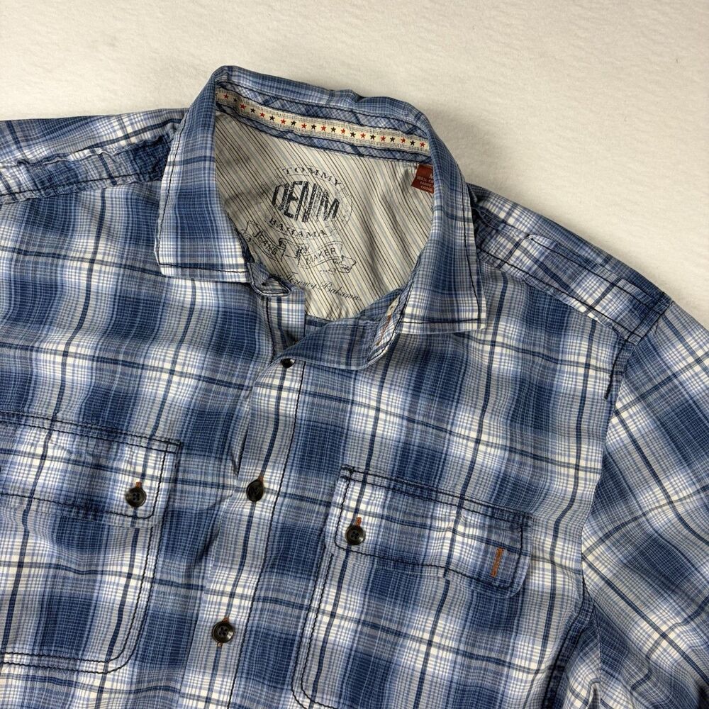 Tommy Bahama Denim Mens M Blue Plaid Cotton Long Sleeve Button Up Shirt